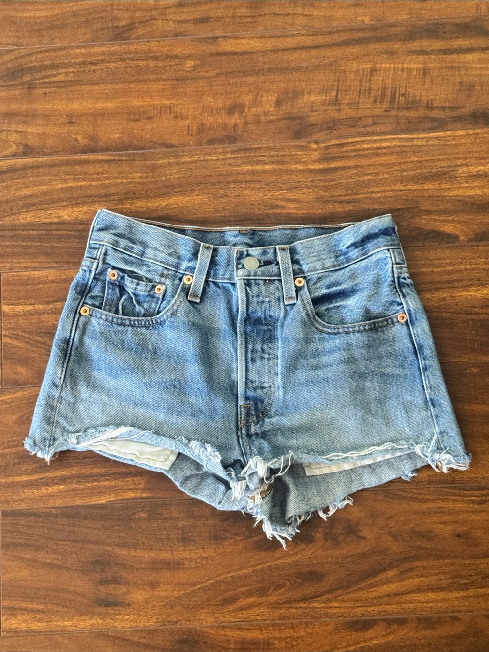 Levi's Light Blue Distressed Denim Cutoff Shorts